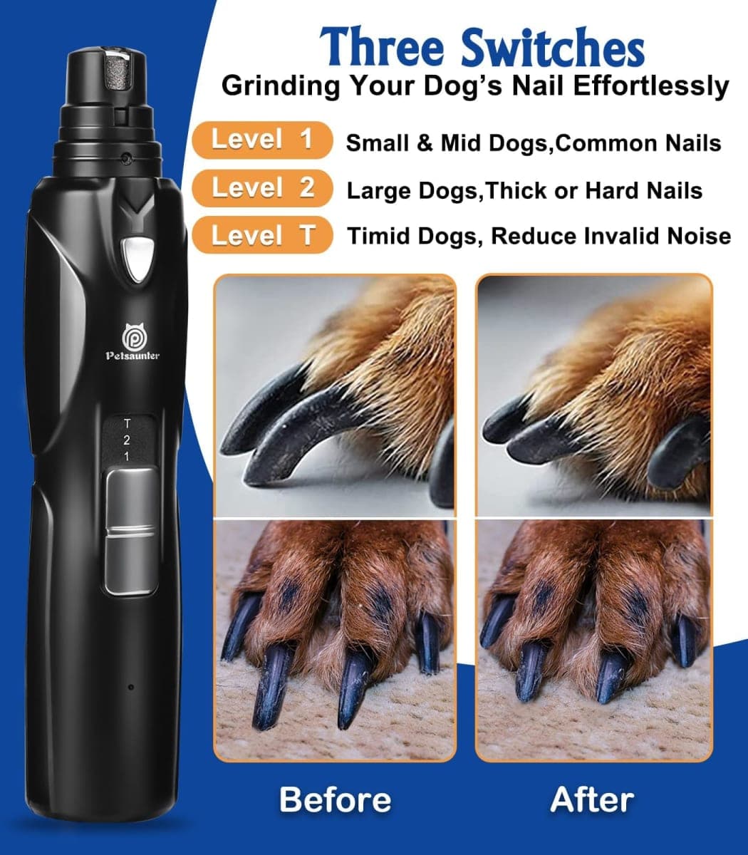 Petsaunter Dog Nail Grinder, 2-Speed and LED Light, Powerful Touch-Switch, TypeC, Quiet and Low-Vibration Dog Nail Trimmers, and 3 Ports for Large, Medium, Small Dogs Cats Pets with Hard or Thick Nail thumbnail 4