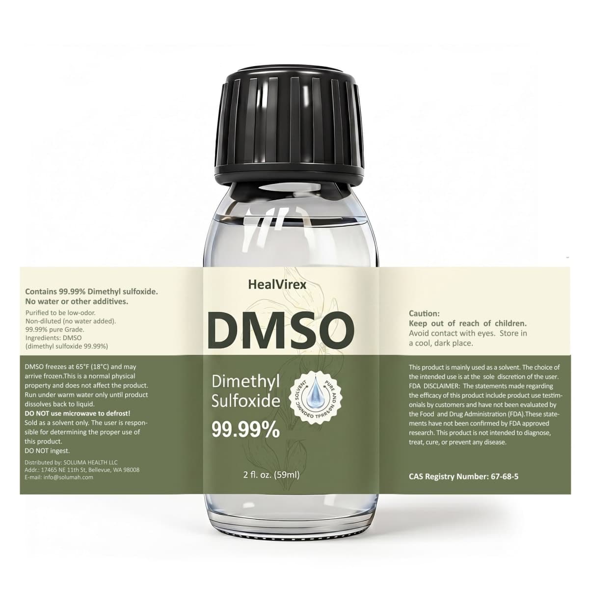 HealVirex 99.99% Pure DMSO Liquid 4 fl oz- High Purity Dimethyl Sulfoxide Solvent 2 Pack (2 fl oz Each), Low Odor, Non-Diluted , Crystal Clear Glass Bottles with Separate Dropper *1 thumbnail 2