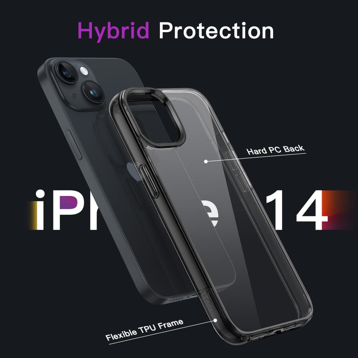 JETech Case for iPhone 14 6.1-Inch, Non-Yellowing Shockproof Phone Bumper Cover, Anti-Scratch Clear Back (Black) thumbnail 3