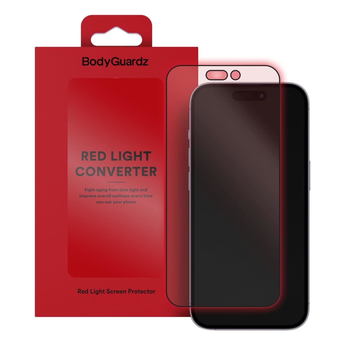 BodyGuardz Red Light Converter Screen Protector – Passive Red Light Therapy for Face - Promotes Better Sleep, Healthier Skin, Reduced Eye Strain – 9H Tempered Glass, Easy Install (iPhone 17E / 16E