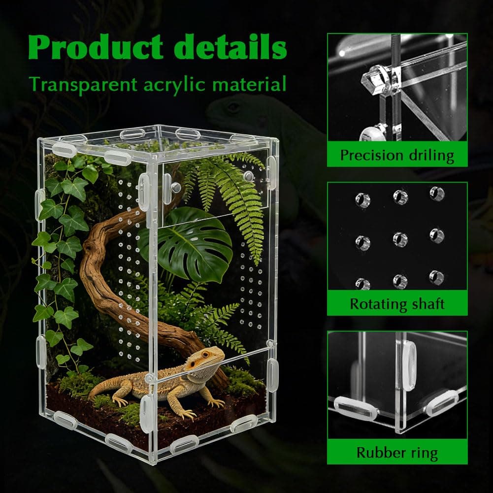 Jumping Spider Enclosure, 4x4x8 Inch Acrylic Reptile Terrarium Enclosure, with Magnet Front Opening Door, for Snail, Spiders, Mantis, Lizard, and Small Reptiles(Tweezer & Temp Sticker Included) thumbnail 5