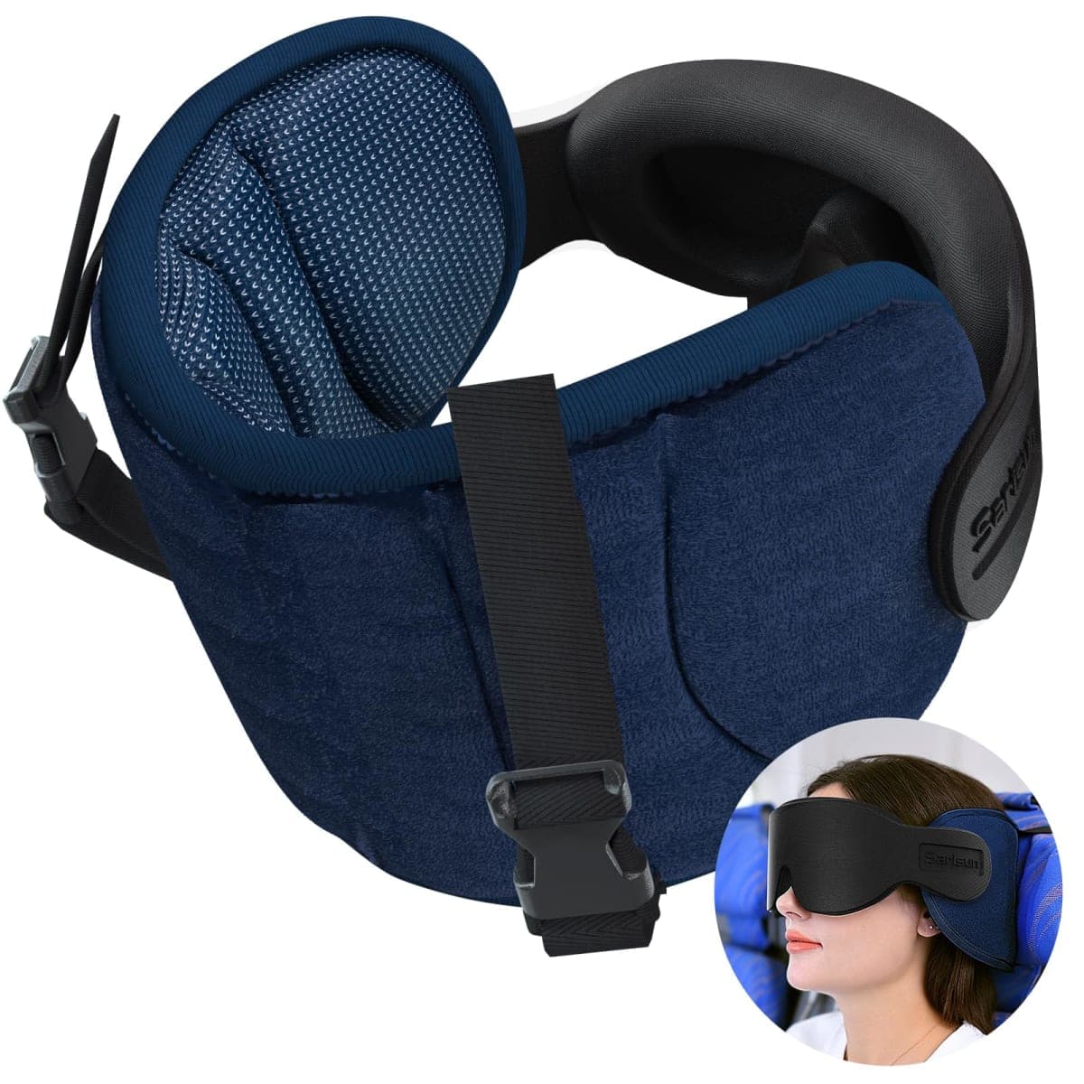 SARISUN Travel Pillow for Airplane, Neck Pillow for Sleeping Travel with Eye Mask, Plane Pillow for Long Flight, Kids Travel Pillow for Car, Road Trip Car Headrest,Stop Bobblehead, Blue — image 1