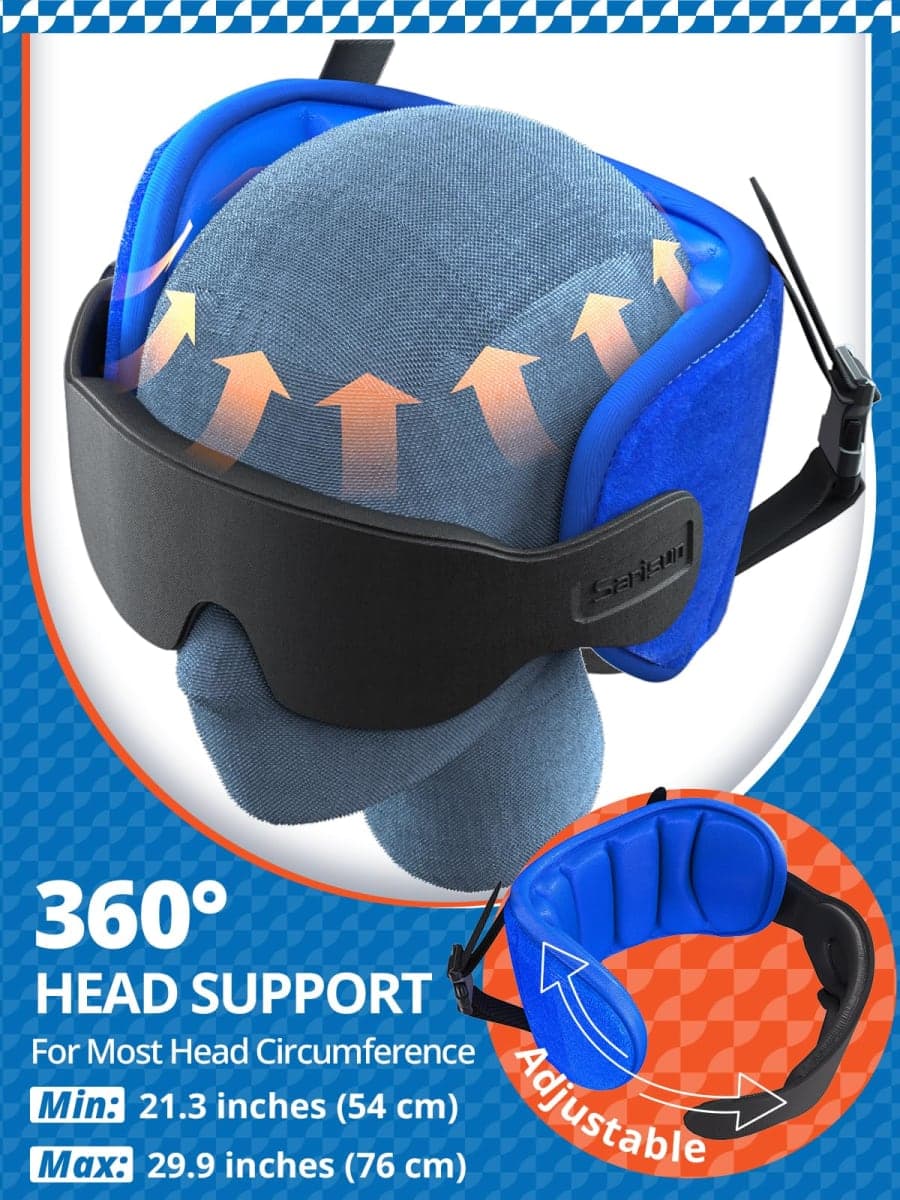 SARISUN Travel Pillow for Airplane, Neck Pillow for Sleeping Travel with Eye Mask, Plane Pillow for Long Flight, Kids Travel Pillow for Car, Road Trip Car Headrest,Stop Bobblehead, Blue thumbnail 5