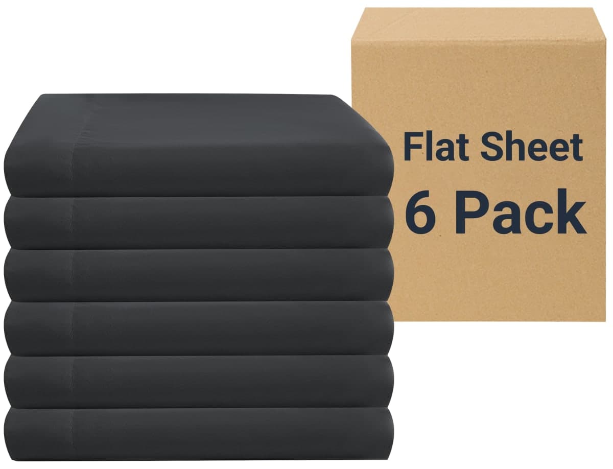 ZPECC Bulk Flat Sheets Only King Size 6 Pack, Easy Sort Top Bed Sheet by Color-Coded Hem Threads, Soft Durable Brushed Microfiber Fabric Hotel Airb&bs Essentials for Hosts, 105"x102", Black