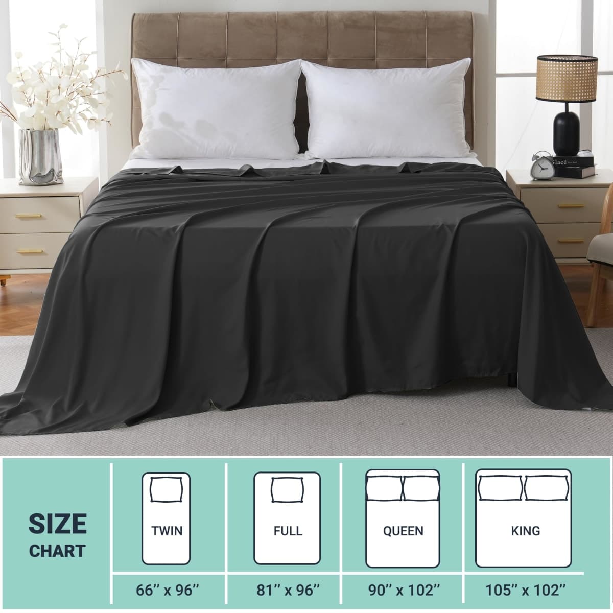 ZPECC Bulk Flat Sheets Only King Size 6 Pack, Easy Sort Top Bed Sheet by Color-Coded Hem Threads, Soft Durable Brushed Microfiber Fabric Hotel Airb&bs Essentials for Hosts, 105"x102", Black thumbnail 5