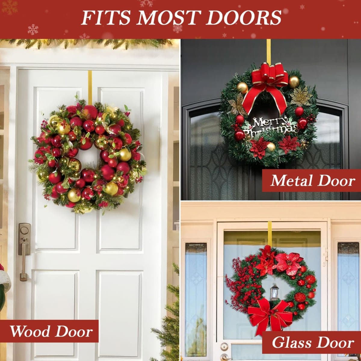 12" Metal Wreath Hanger for Front Door Non-Scratch, Damage-Free Wreath Hanger Heavy Duty, Over-the-Door Hooks for Hanging Welcome Sign, Wreath Holder for Easter, Halloween, Fall, Christmas Decorations thumbnail 3