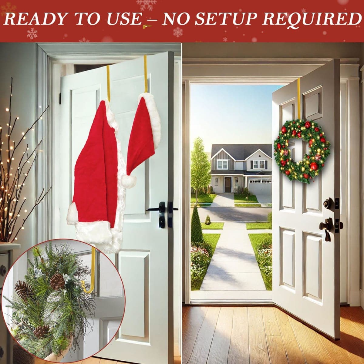 12" Metal Wreath Hanger for Front Door Non-Scratch, Damage-Free Wreath Hanger Heavy Duty, Over-the-Door Hooks for Hanging Welcome Sign, Wreath Holder for Easter, Halloween, Fall, Christmas Decorations thumbnail 5