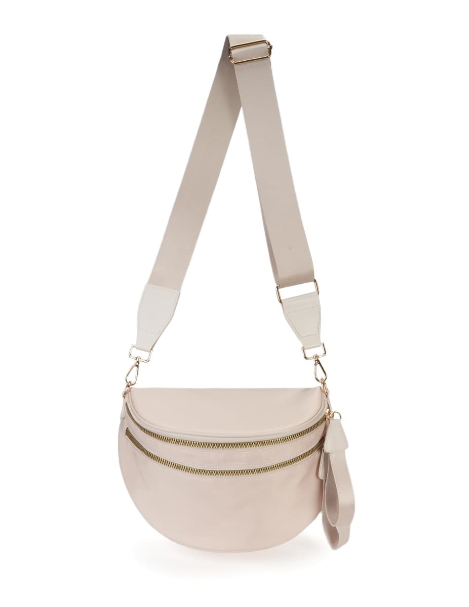 FEIBOON Spacious Nylon Crossbody Bag Bum Bag Handbags Wallets Purses Trendy Shoulder Bag for Women, Beige, Fashion