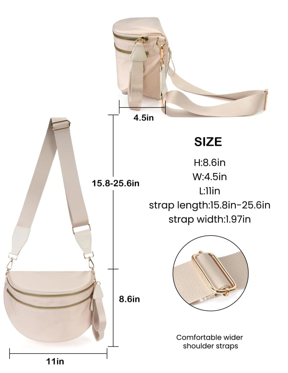 FEIBOON Spacious Nylon Crossbody Bag Bum Bag Handbags Wallets Purses Trendy Shoulder Bag for Women, Beige, Fashion thumbnail 4