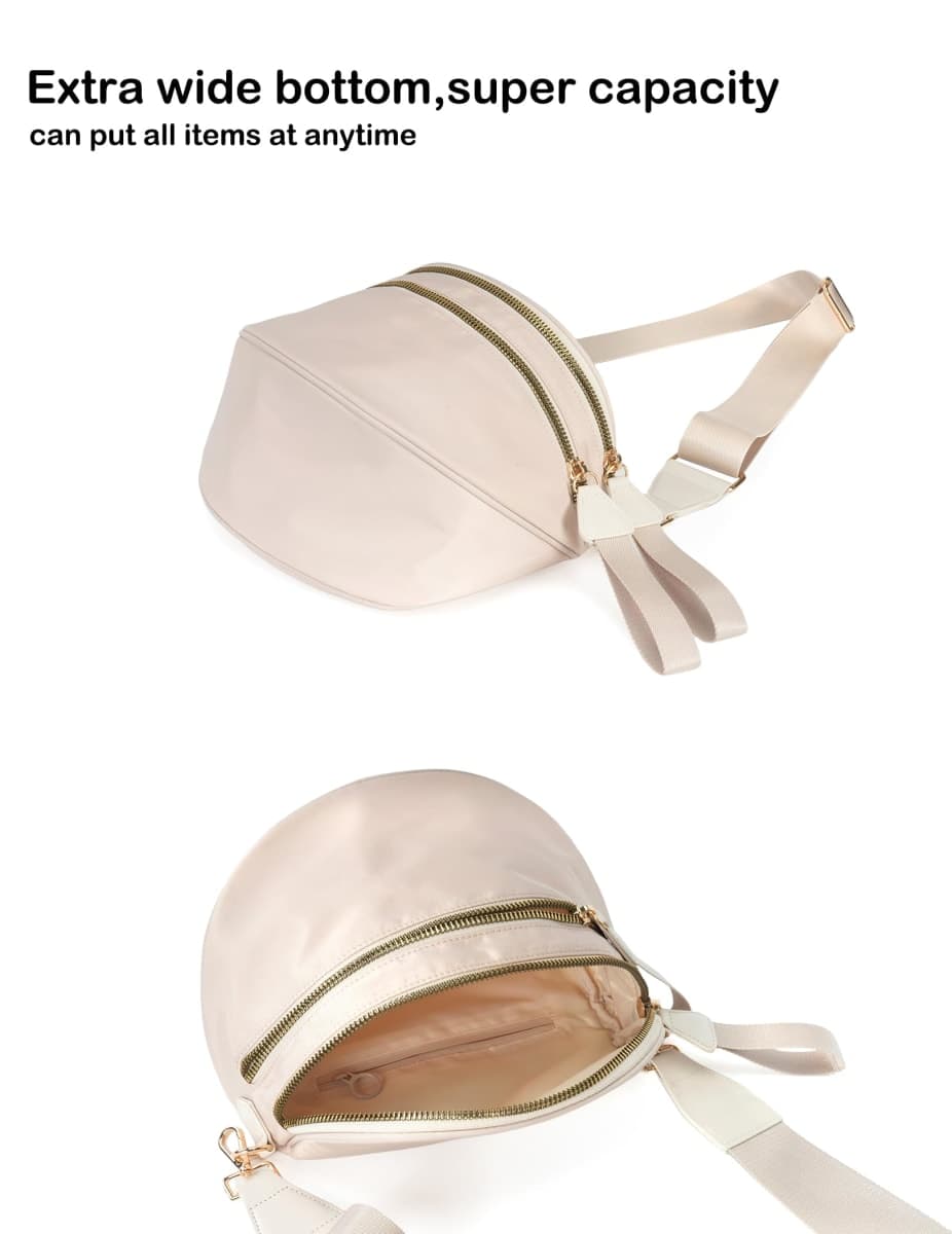 FEIBOON Spacious Nylon Crossbody Bag Bum Bag Handbags Wallets Purses Trendy Shoulder Bag for Women, Beige, Fashion thumbnail 5