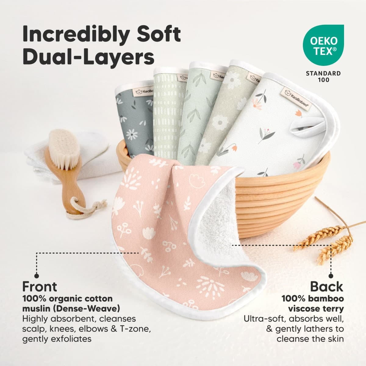 6-Pack Cotton Baby Washcloths for Newborn - Organic Cotton Muslin Soft Wash Cloths for Babies, Infant, Kids, Toddler Towels Boy, Girl, Super Absorbent Face Cloths, Scratch-Free Baby Rags (Fleur) thumbnail 2