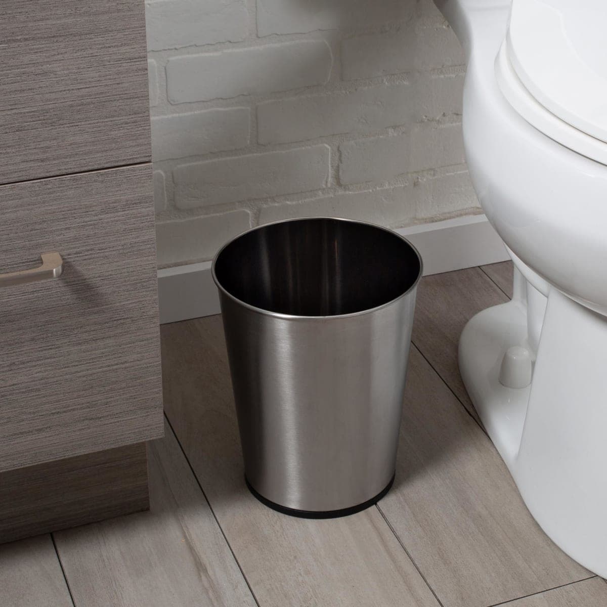 Bath Bliss 5 Liter Small Wastebasket | Round Open Top | Trash Can | Bathroom | Bedroom | Kitchen | Office | Dorm | Disposal Waste Bin | Garbage | Stainless Steel thumbnail 2