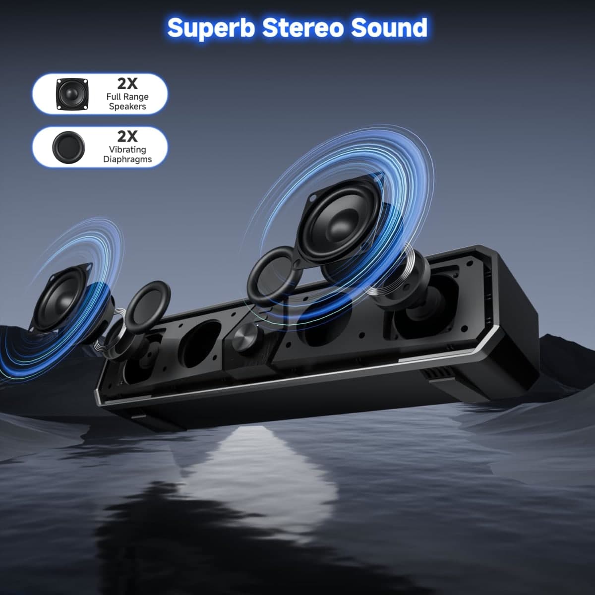 SENZER CS30 Bluetooth Computer Speakers for Desktop, USB Plug & Play PC Speakers with Dynamic LED Light, Stereo Sound Soundbar for Desktop Laptop Monitor (USB-C Adapter Included) thumbnail 2