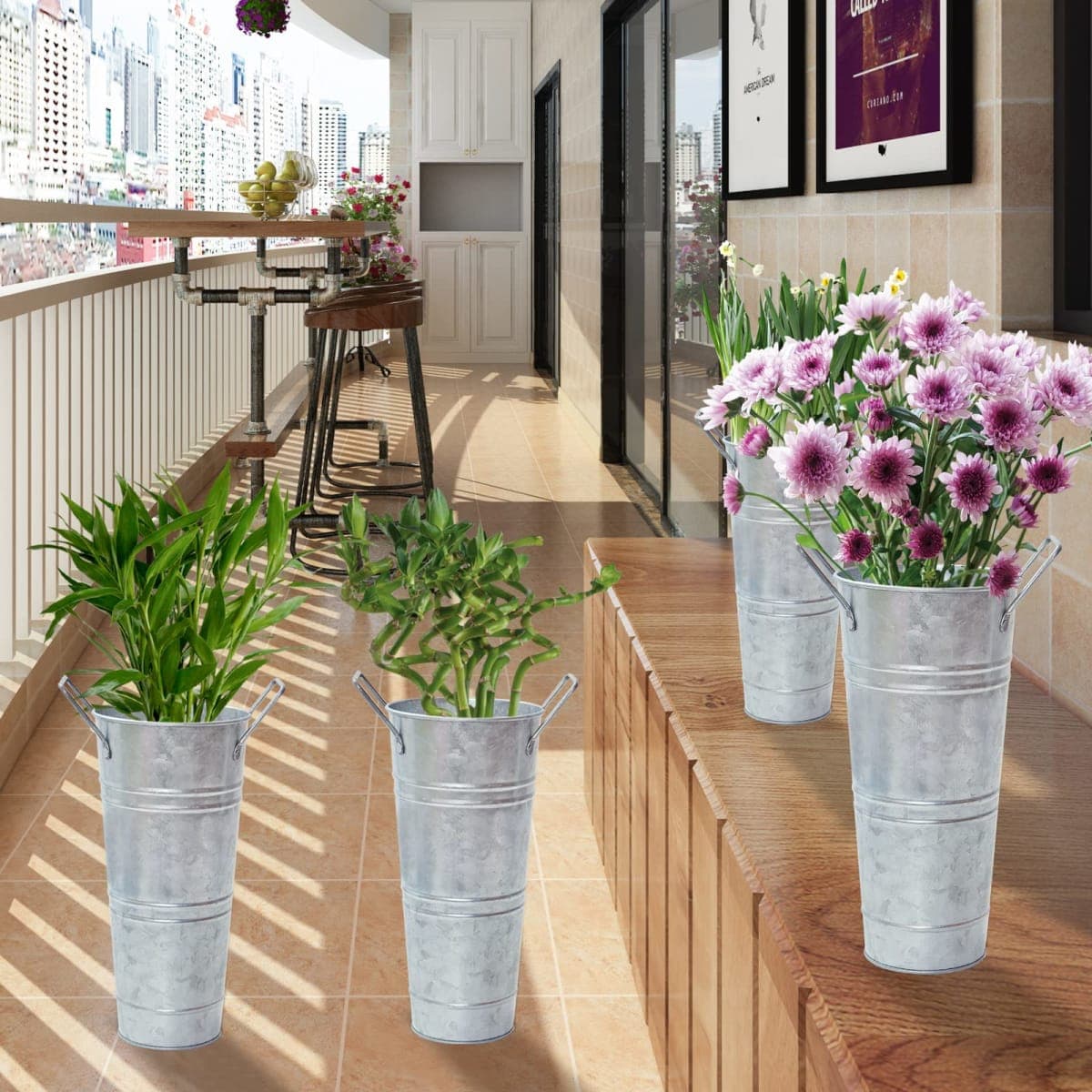 Notakia Galvanized Metal Vases Farmhouse French Flower Bucket Vases for Cut Flowers for Home Decor and Wedding Table Centerpiece Decorations (Silver Set of 8) thumbnail 4
