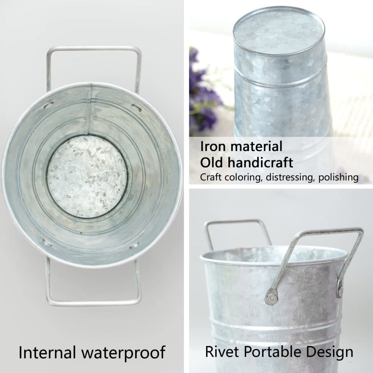 Notakia Galvanized Metal Vases Farmhouse French Flower Bucket Vases for Cut Flowers for Home Decor and Wedding Table Centerpiece Decorations (Silver Set of 8) thumbnail 5