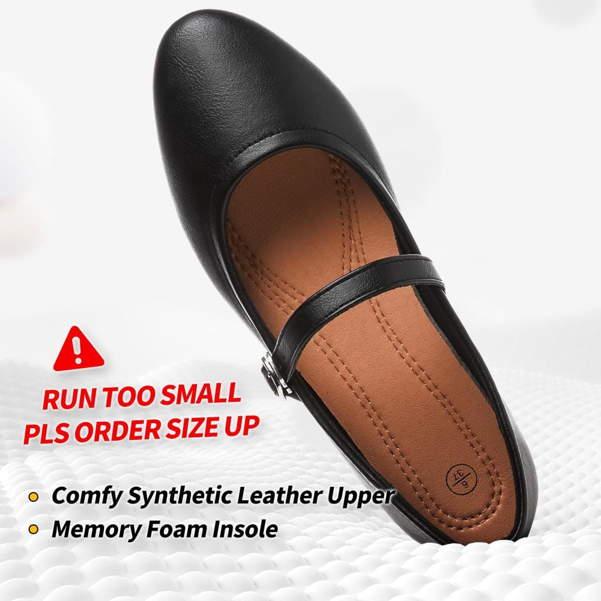 Womens Mary Janes Flats Shoes Ballet Flats Black Dress Shoes,Memory Foam Insole,Soft Synthetic Leather,with Strap, Black, 6 thumbnail 4