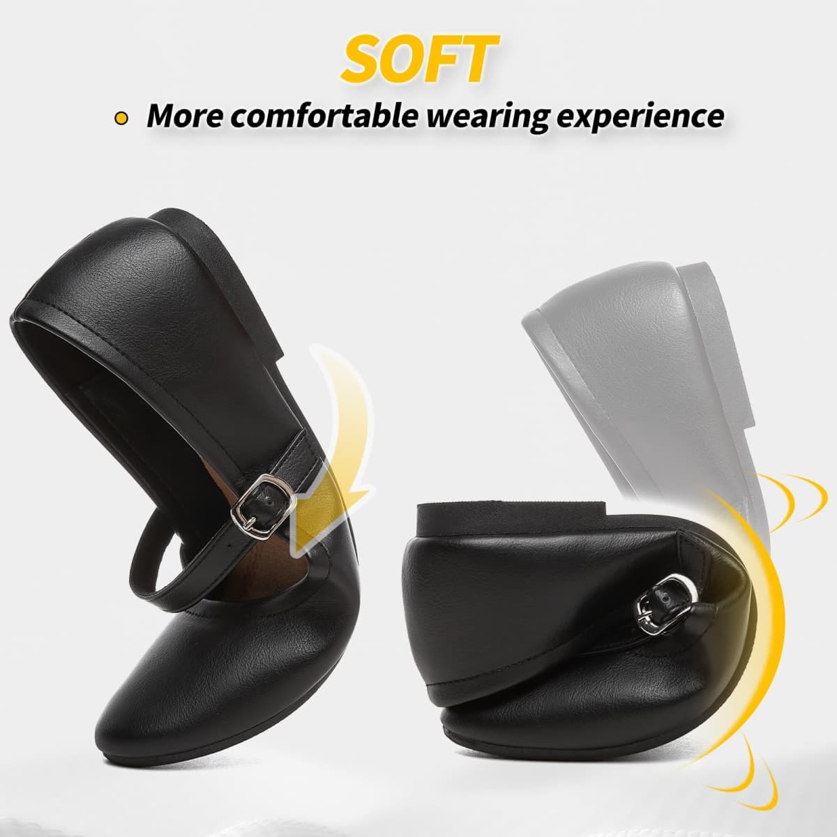 Womens Mary Janes Flats Shoes Ballet Flats Black Dress Shoes,Memory Foam Insole,Soft Synthetic Leather,with Strap, Black, 6 thumbnail 5