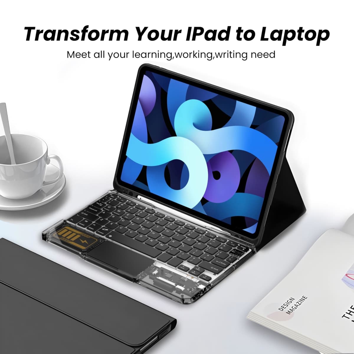 dunfirn Ultra-Slim Bluetooth Keyboard with Touchpad, Wireless RGB Backlit, Portable Rechargeable Keyboard for iPad, Tablet, Laptop, Windows, Android, macOS Devices thumbnail 2