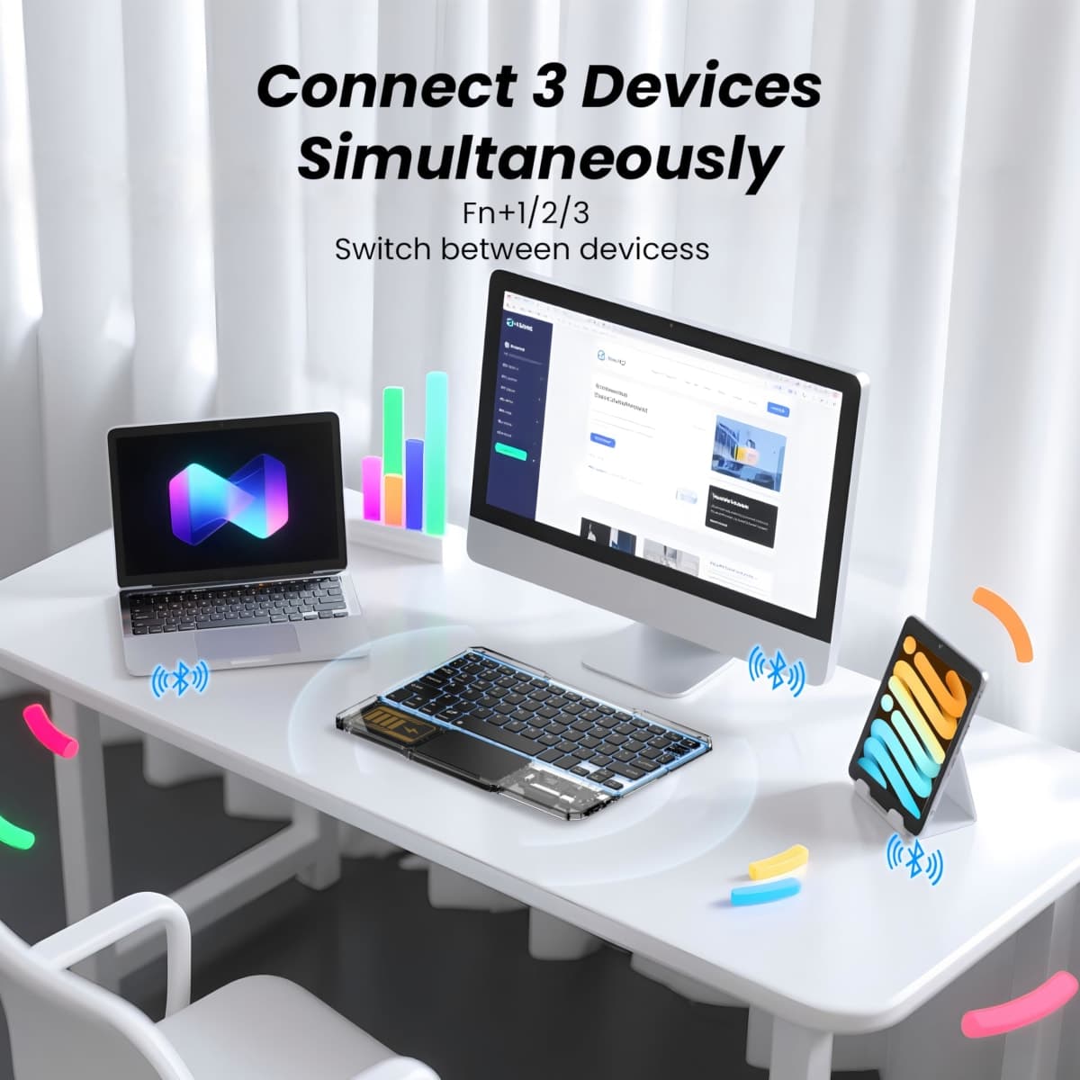 dunfirn Ultra-Slim Bluetooth Keyboard with Touchpad, Wireless RGB Backlit, Portable Rechargeable Keyboard for iPad, Tablet, Laptop, Windows, Android, macOS Devices thumbnail 3