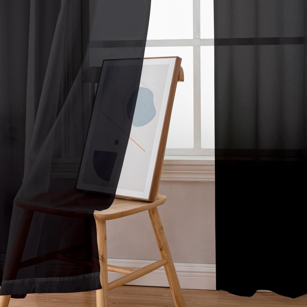 Simplebrand Black Sheer Curtains 84 Inches Long, Light Filtering Rod Pocket Solid Color Window Sheer Curtain Panels, Elegant Curtains & Drapes for Living Room, Bedroom 2 Panels (Black, 42" W x 84" L) thumbnail 2