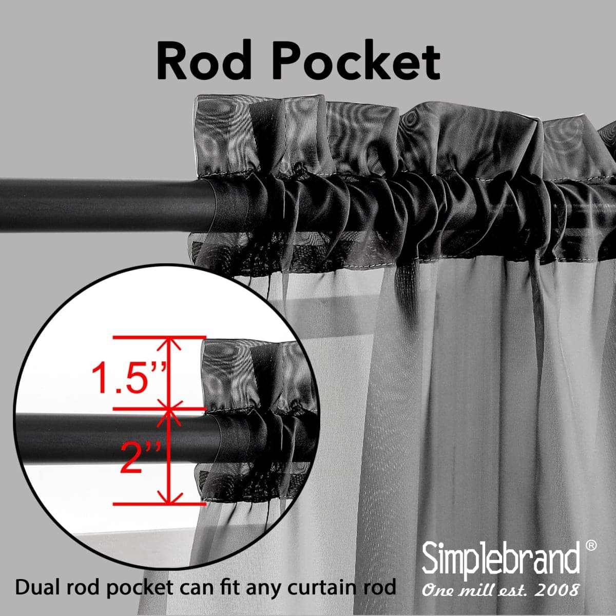 Simplebrand Black Sheer Curtains 84 Inches Long, Light Filtering Rod Pocket Solid Color Window Sheer Curtain Panels, Elegant Curtains & Drapes for Living Room, Bedroom 2 Panels (Black, 42" W x 84" L) thumbnail 3