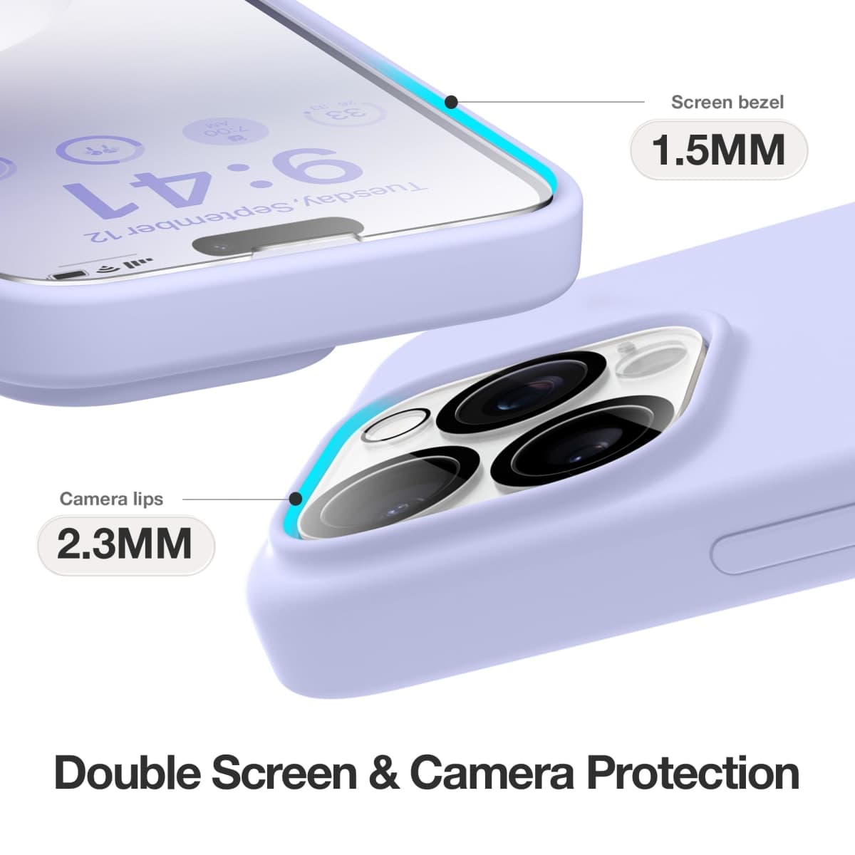 GONEZ Magnetic Liquid Silicone for iPhone 15 Pro Max Case, Compatible with MagSafe, [Camera Lens Protector + Screen Protector], Anti-Scratch Shockproof Protective Phone Cover 6.7", Lilac thumbnail 4