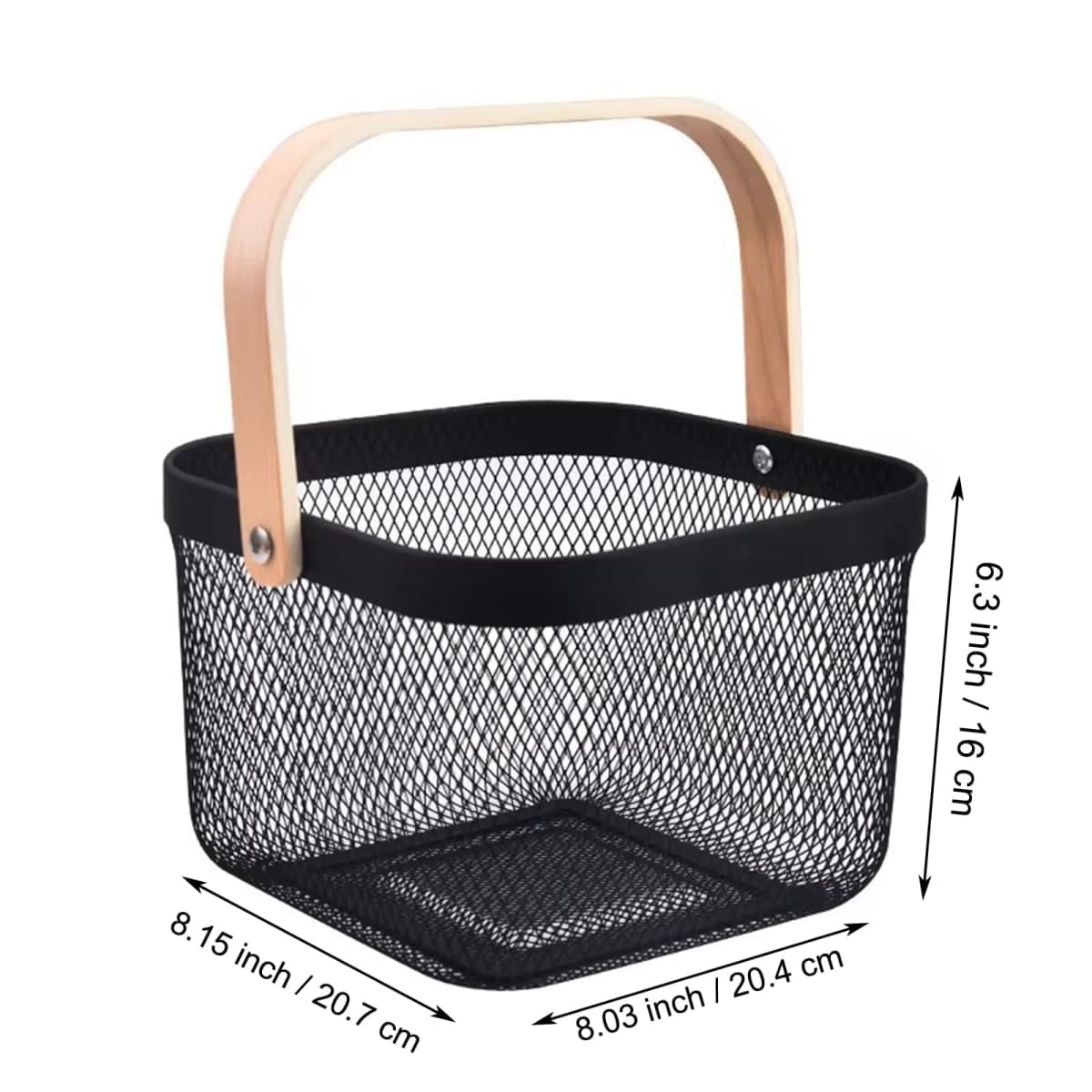 AJIODA Metal Mesh Wire Basket, Small Steel Basket with Wooden Handle Storage Organizer Basket Multi-functional Hanging Kitchen Baskets Fruit Baskets for Kitchen Bathroom Cabinet Pantry Snacks, White thumbnail 3