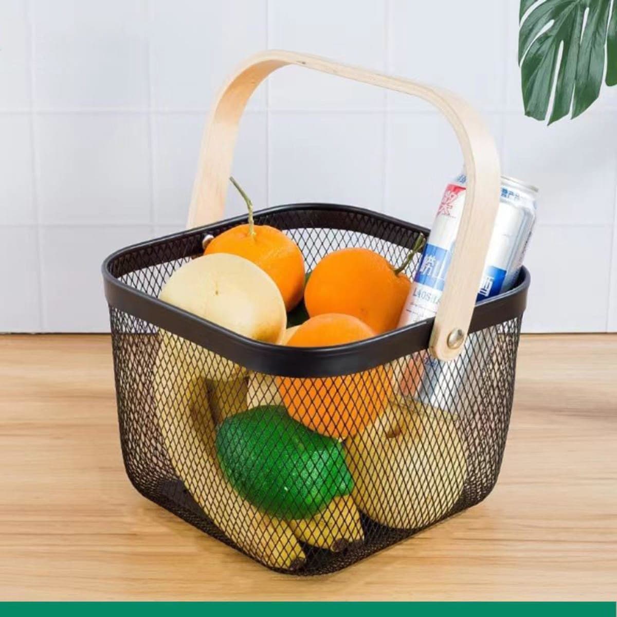 AJIODA Metal Mesh Wire Basket, Small Steel Basket with Wooden Handle Storage Organizer Basket Multi-functional Hanging Kitchen Baskets Fruit Baskets for Kitchen Bathroom Cabinet Pantry Snacks, White thumbnail 5