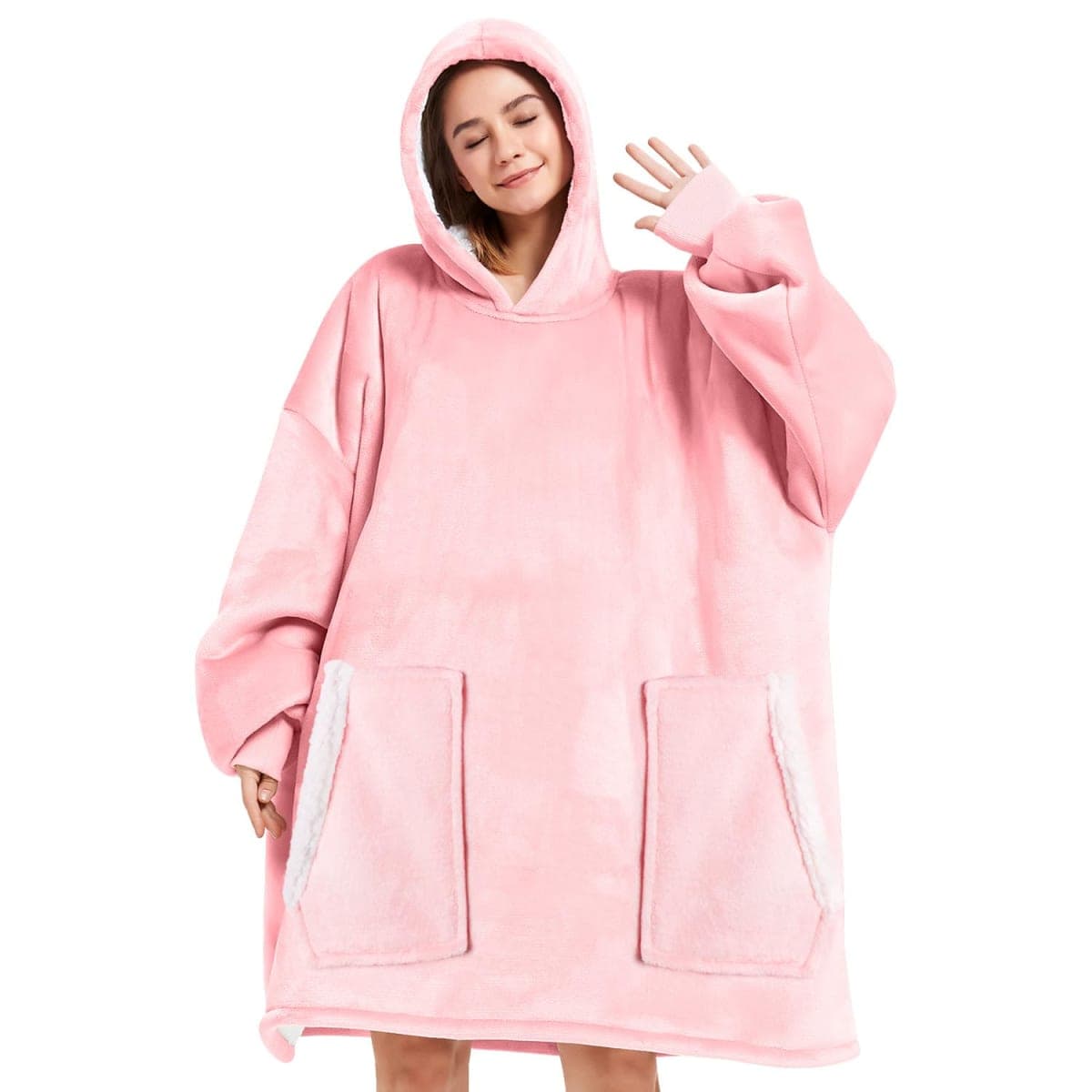 Gocvo Wearable Blanket, Blanket Hoodie Soft Warm Sweatshirt Gifts for Mom Adults Women Men Kids Wearable Blanket Hoodie with Pocket (Pink) — image 1
