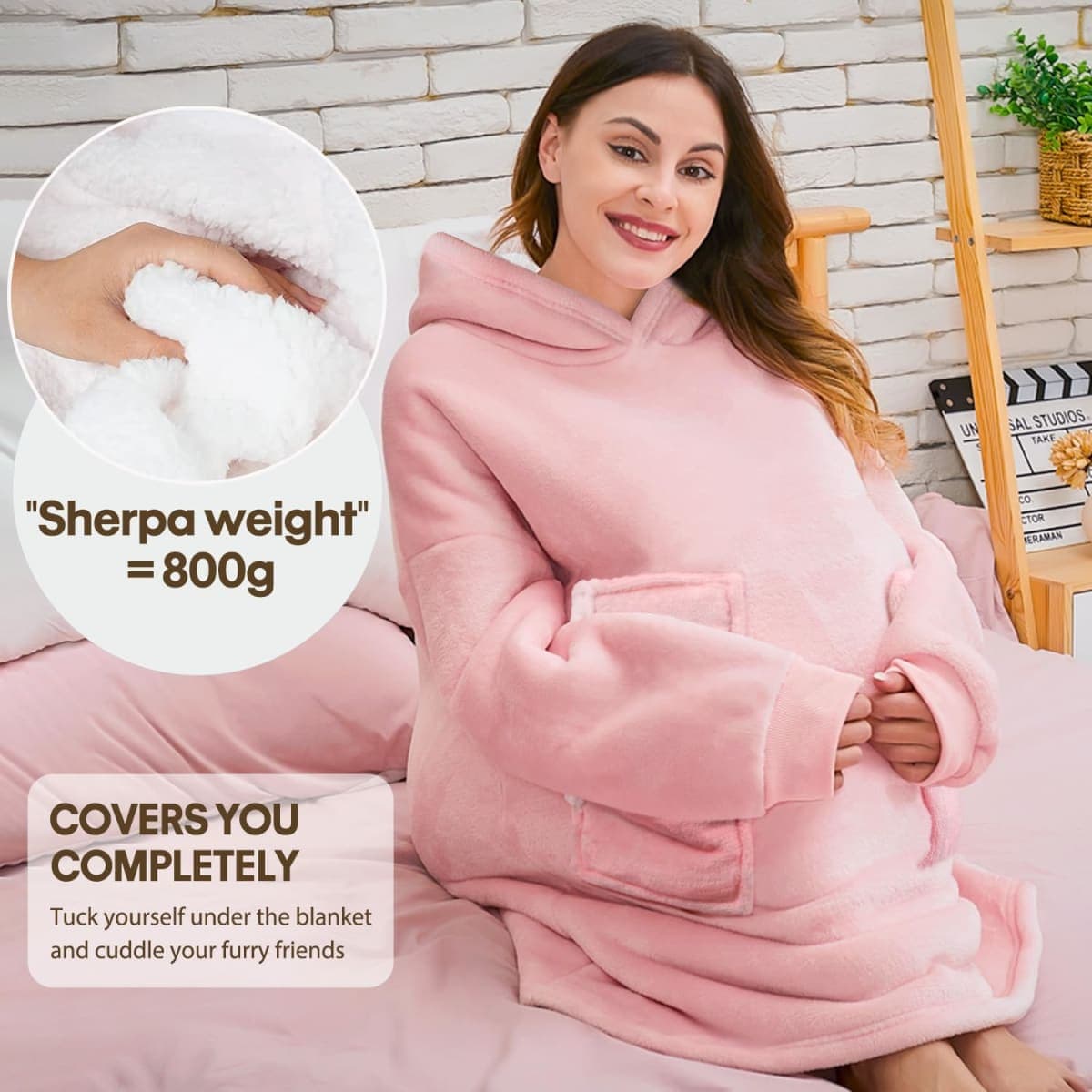 Gocvo Wearable Blanket, Blanket Hoodie Soft Warm Sweatshirt Gifts for Mom Adults Women Men Kids Wearable Blanket Hoodie with Pocket (Pink) thumbnail 2