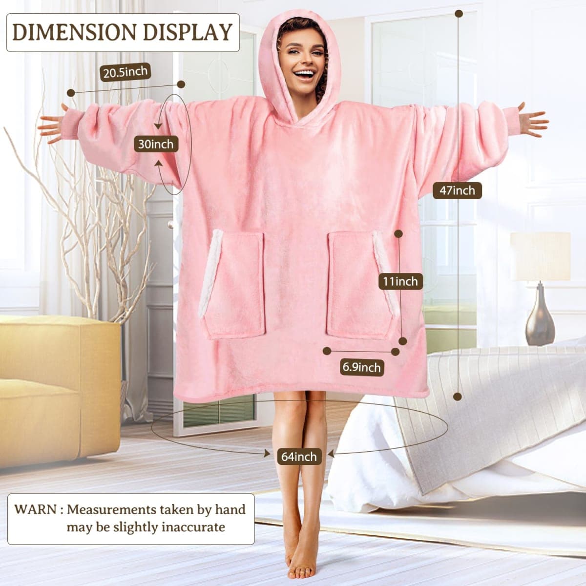 Gocvo Wearable Blanket, Blanket Hoodie Soft Warm Sweatshirt Gifts for Mom Adults Women Men Kids Wearable Blanket Hoodie with Pocket (Pink) thumbnail 4