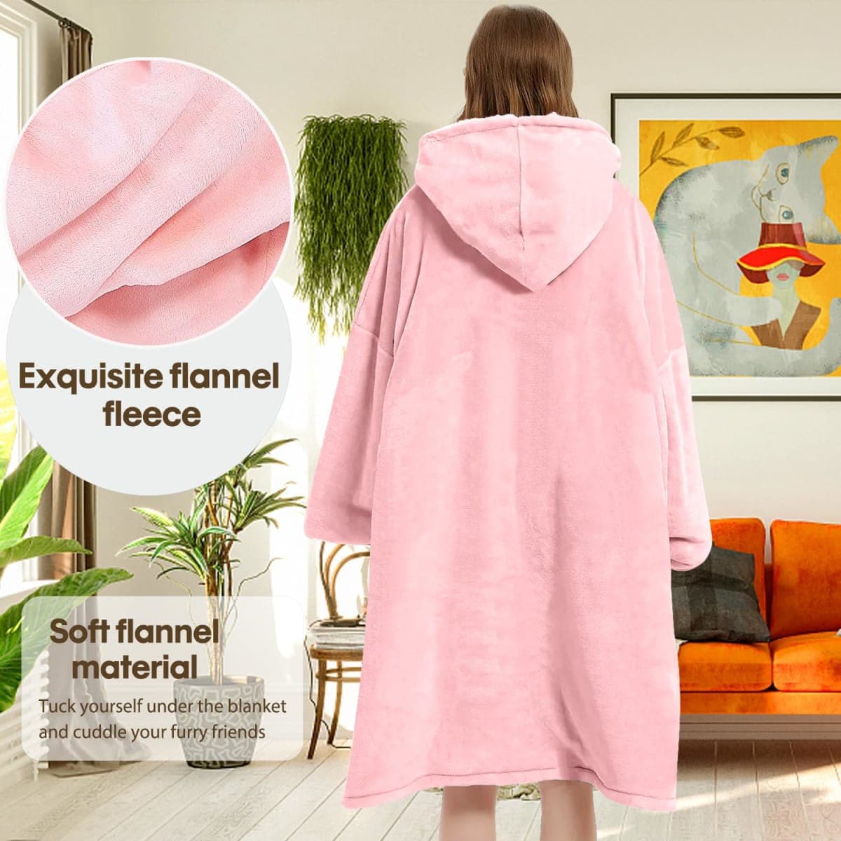 Gocvo Wearable Blanket, Blanket Hoodie Soft Warm Sweatshirt Gifts for Mom Adults Women Men Kids Wearable Blanket Hoodie with Pocket (Pink) thumbnail 5