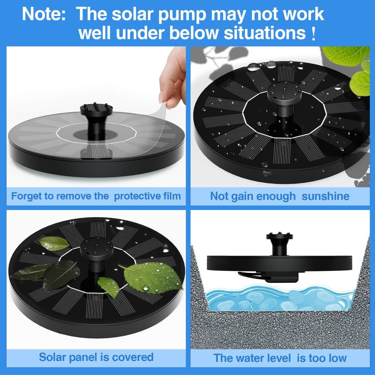 GOLDFLOWER Solar Fountain, Floating Solar Powered Water Fountain Pump for Bird Bath, Garden, Pond, Pool, Outdoor Fountain (1.4W) thumbnail 2