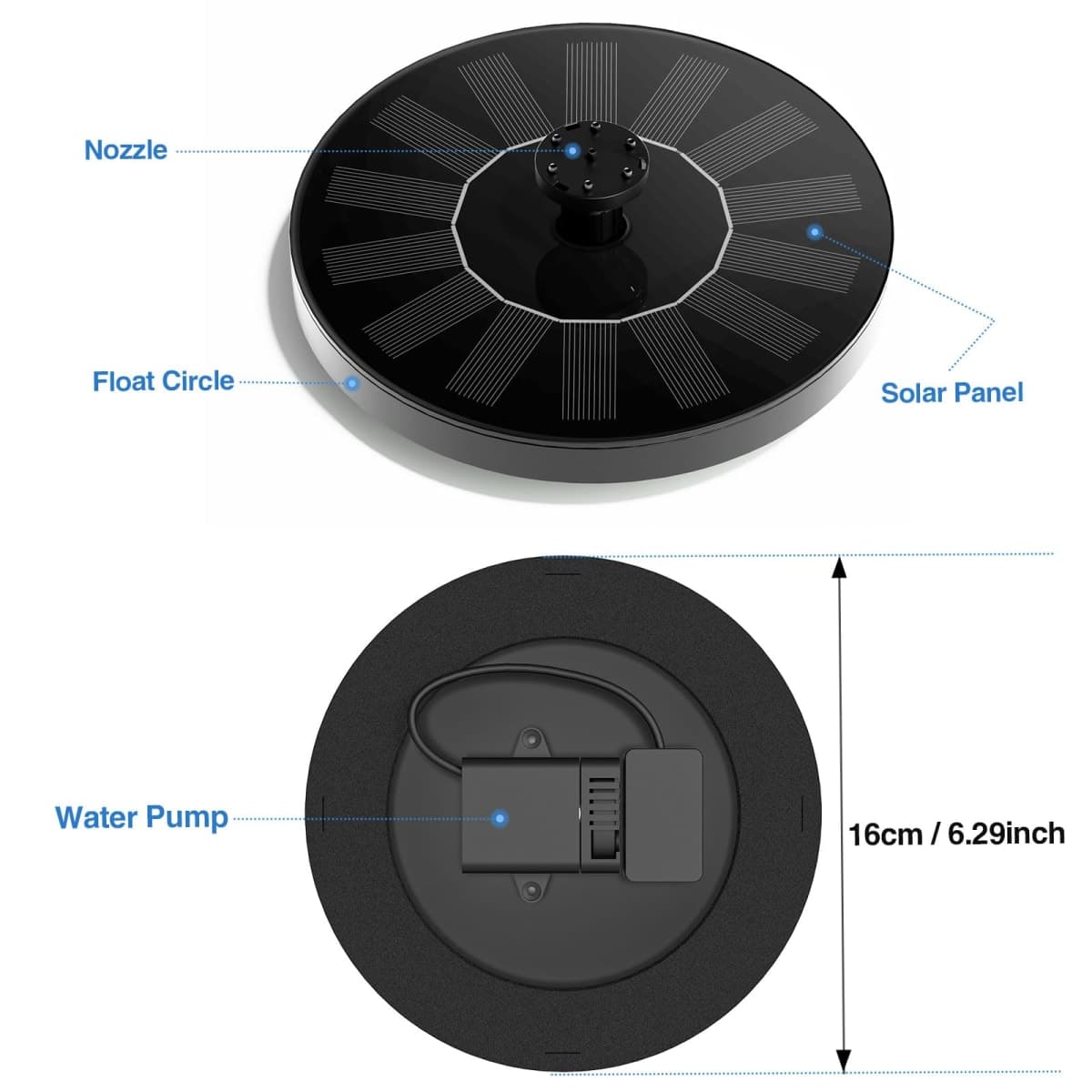 GOLDFLOWER Solar Fountain, Floating Solar Powered Water Fountain Pump for Bird Bath, Garden, Pond, Pool, Outdoor Fountain (1.4W) thumbnail 4