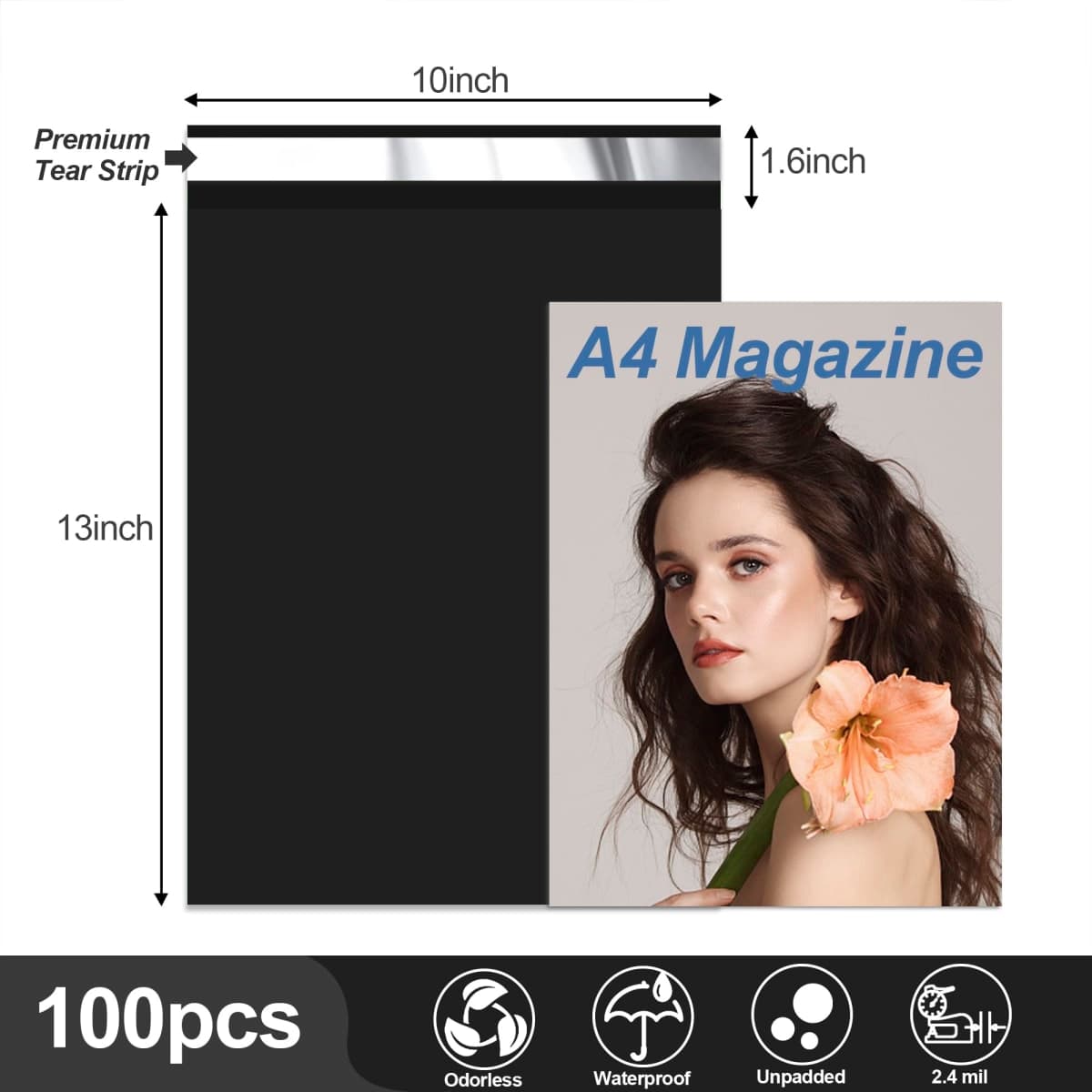 JinRuiKJ Thank You Poly Mailer 10x13 Inch 100 PCS, Shipping Bags for Clothing, Packaging Bags for Small Business, Strong Adhensive, Waterproof and Tear-Resistant Mailing Envelopes, Black thumbnail 2