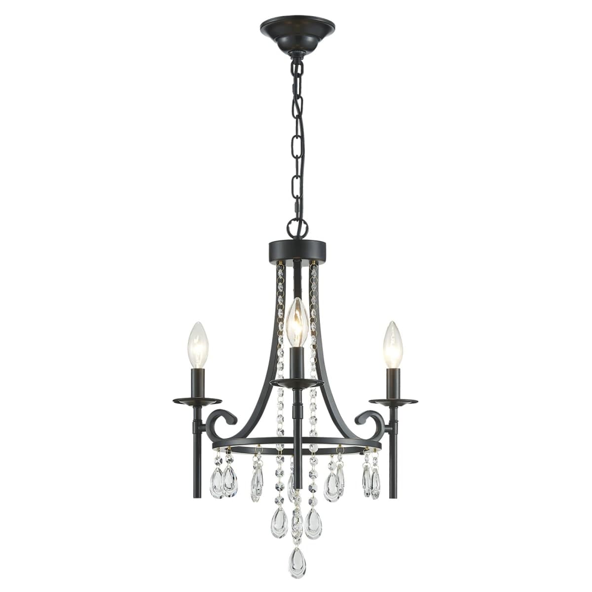 Black Crystal Chandelier, 5-Light Modern Black Chandelier for Dining Room Light Fixture, Crystal Pendant Ceiling Light Fixture, Modern Candle Chandelier for Living Room Kitchen Island Entryway Bedroom — image 1