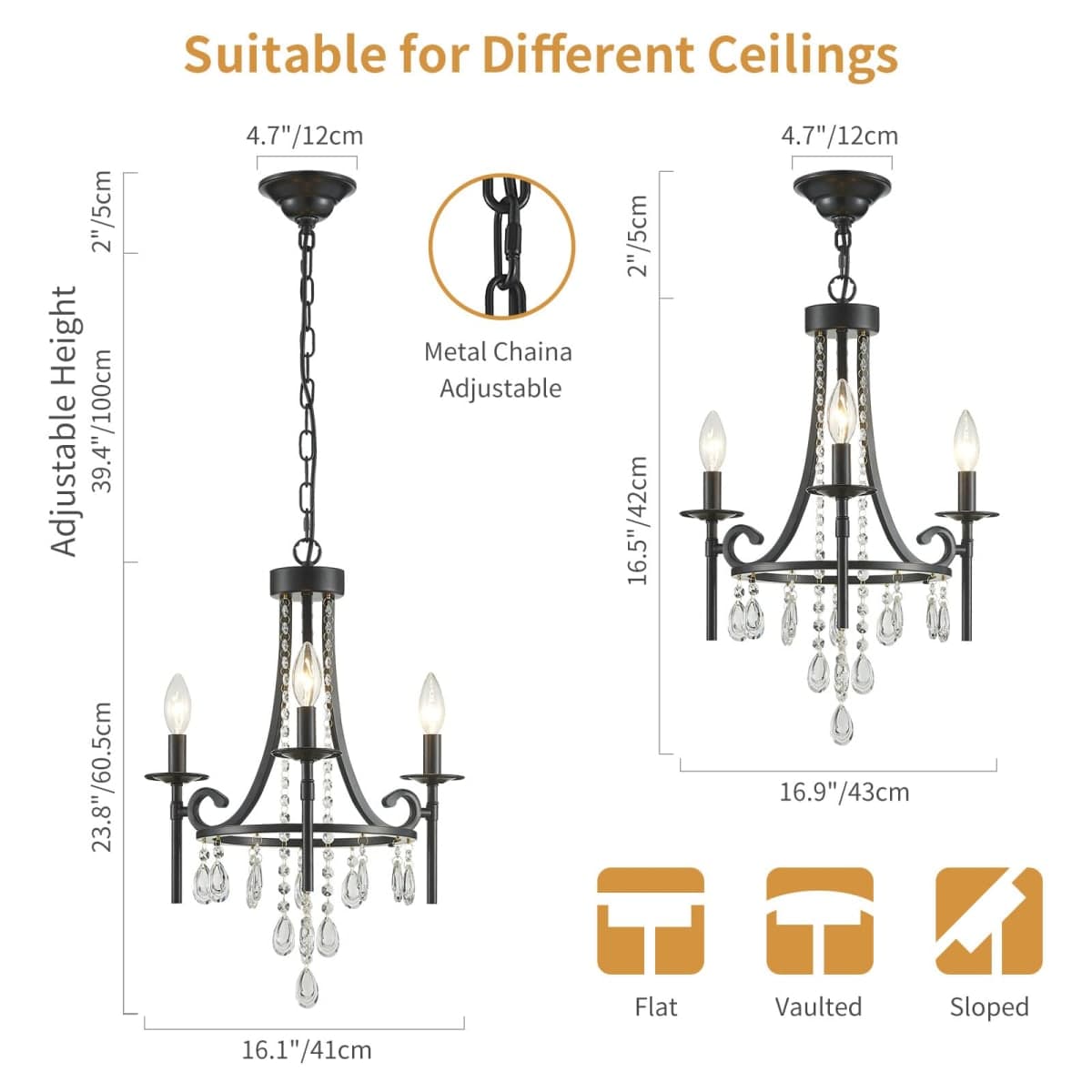Black Crystal Chandelier, 5-Light Modern Black Chandelier for Dining Room Light Fixture, Crystal Pendant Ceiling Light Fixture, Modern Candle Chandelier for Living Room Kitchen Island Entryway Bedroom thumbnail 4
