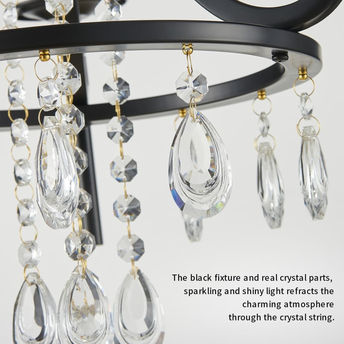 Black Crystal Chandelier, 5-Light Modern Black Chandelier for Dining Room Light Fixture, Crystal Pendant Ceiling Light Fixture, Modern Candle Chandelier for Living Room Kitchen Island Entryway Bedroom thumbnail 5