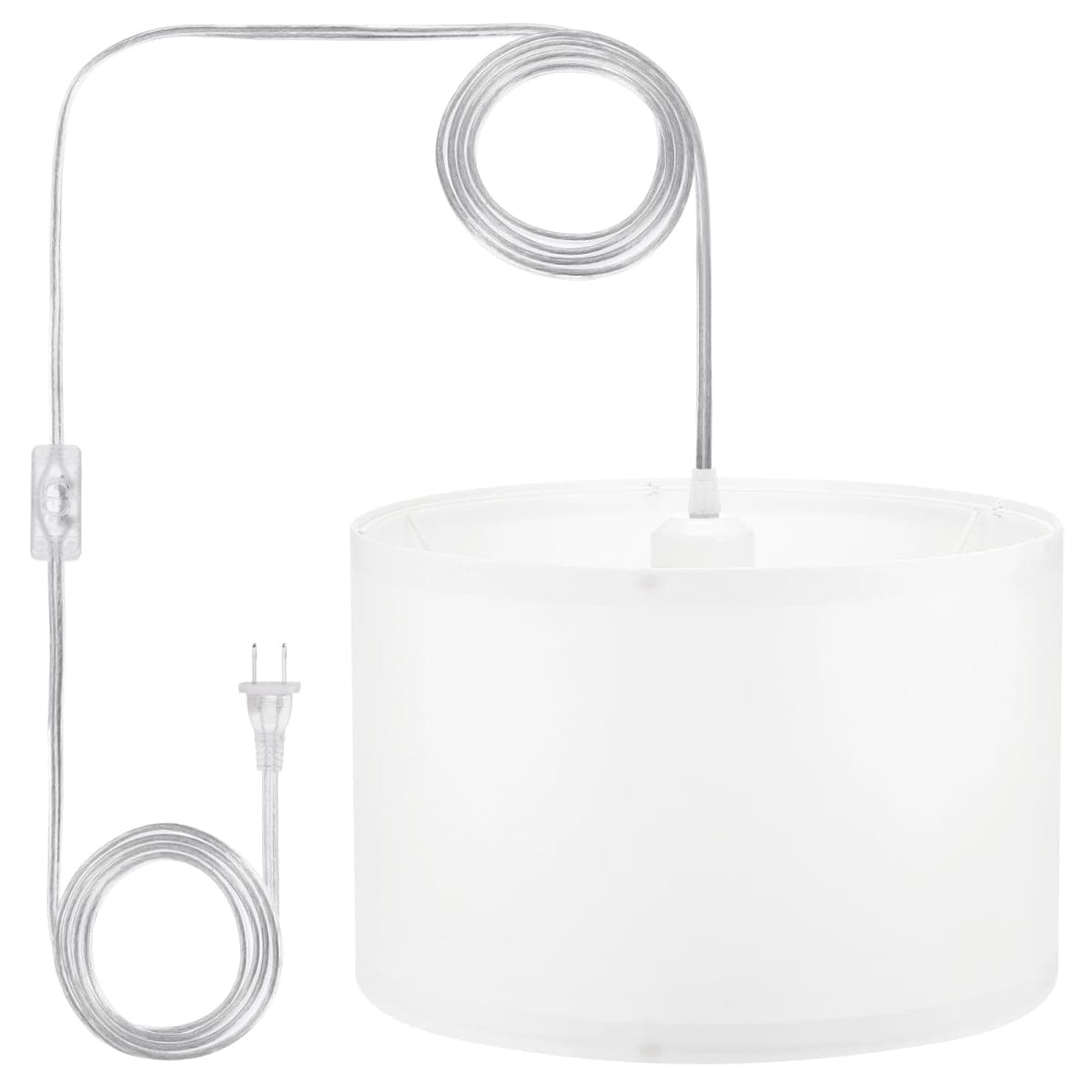 PATIKIL Plug in Pendant Light, 15Ft Rope Cord Hanging Lamp Fixture with ON/Off Switch, Fabric Shade E26/E27 Bulb Socket for Bedroom Kitchen Living Room, White