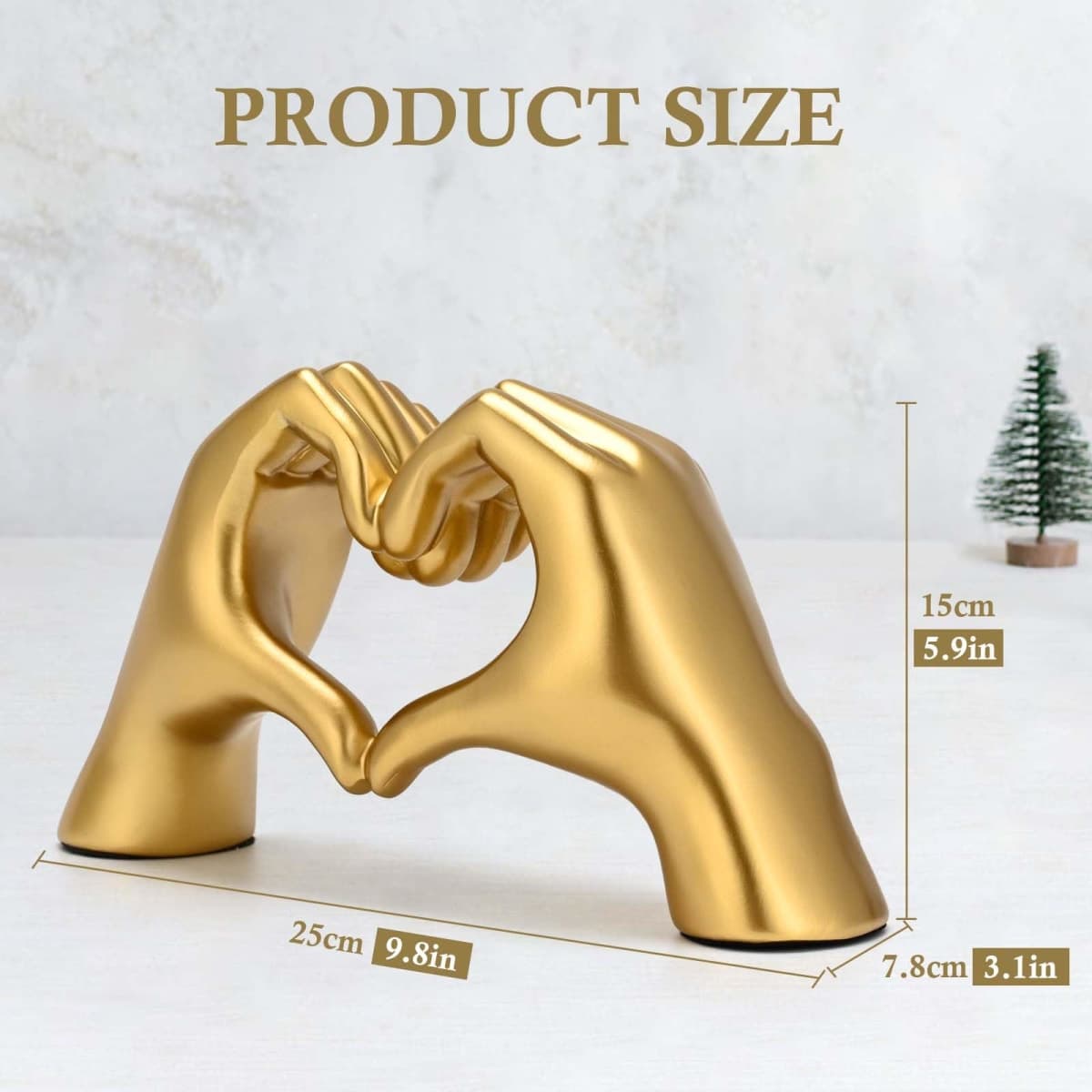 Heart Hands Sculpture Gold Resin Home Decor Heart Decorations Modern Love Finger Statue for Living Room, Shelf Table Vanity Entryway DéCor (Gold) thumbnail 2