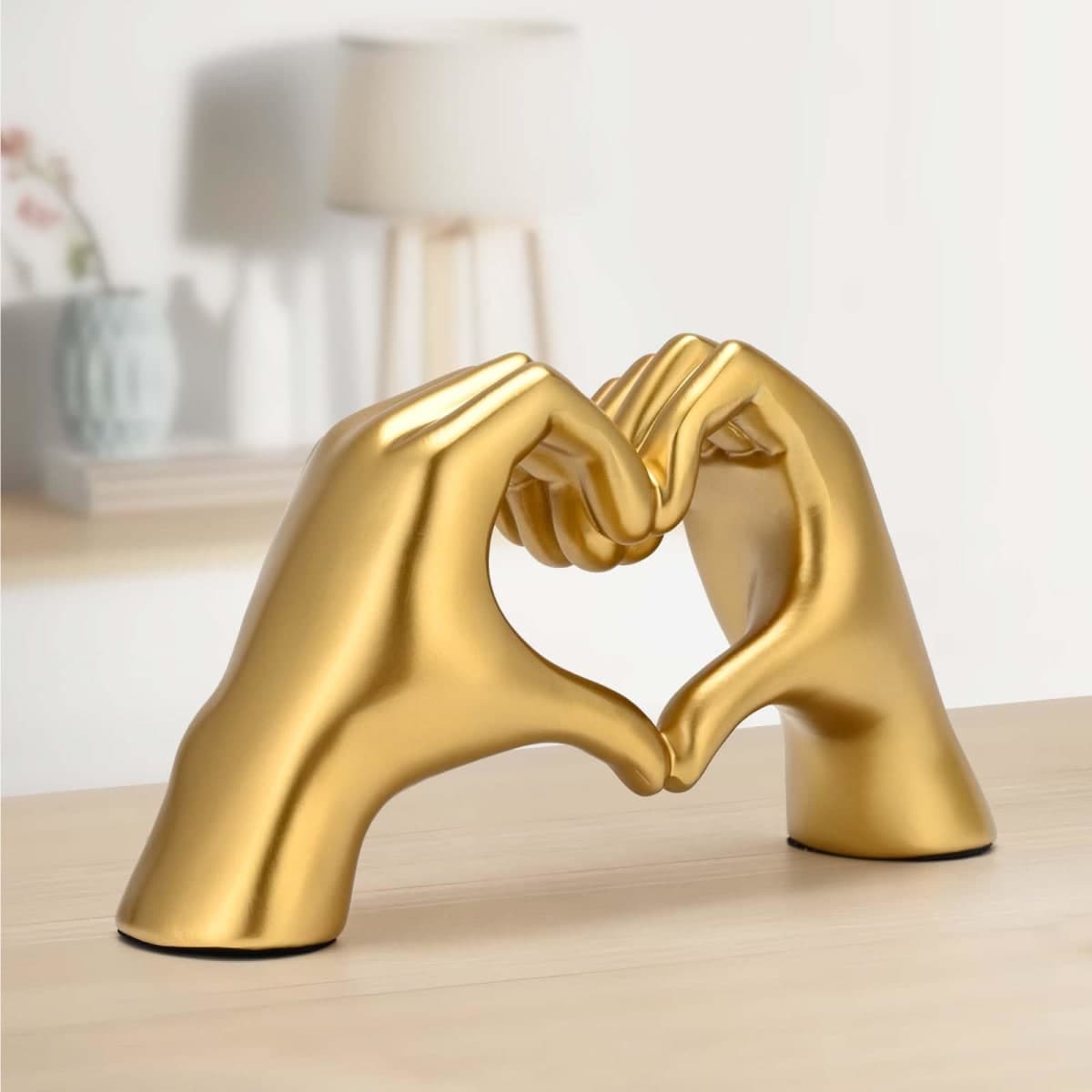 Heart Hands Sculpture Gold Resin Home Decor Heart Decorations Modern Love Finger Statue for Living Room, Shelf Table Vanity Entryway DéCor (Gold) thumbnail 3