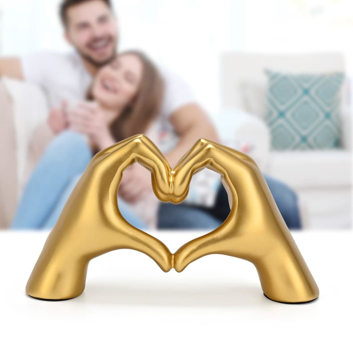 Heart Hands Sculpture Gold Resin Home Decor Heart Decorations Modern Love Finger Statue for Living Room, Shelf Table Vanity Entryway DéCor (Gold) thumbnail 4