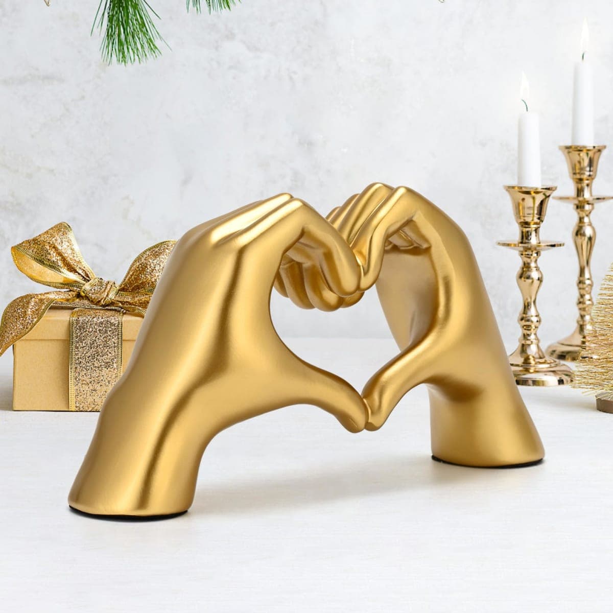 Heart Hands Sculpture Gold Resin Home Decor Heart Decorations Modern Love Finger Statue for Living Room, Shelf Table Vanity Entryway DéCor (Gold) thumbnail 5