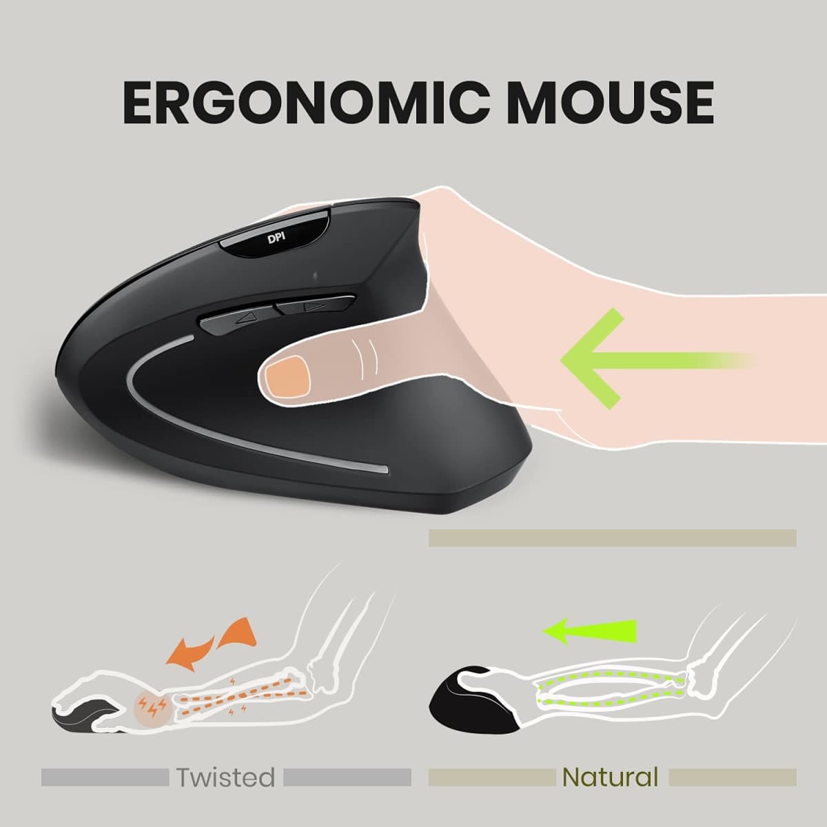 Perixx PERIMICE-713 Wireless Ergonomic Vertical Mouse - 800/1200/1600 DPI - Right Handed - Recommended with RSI User thumbnail 2