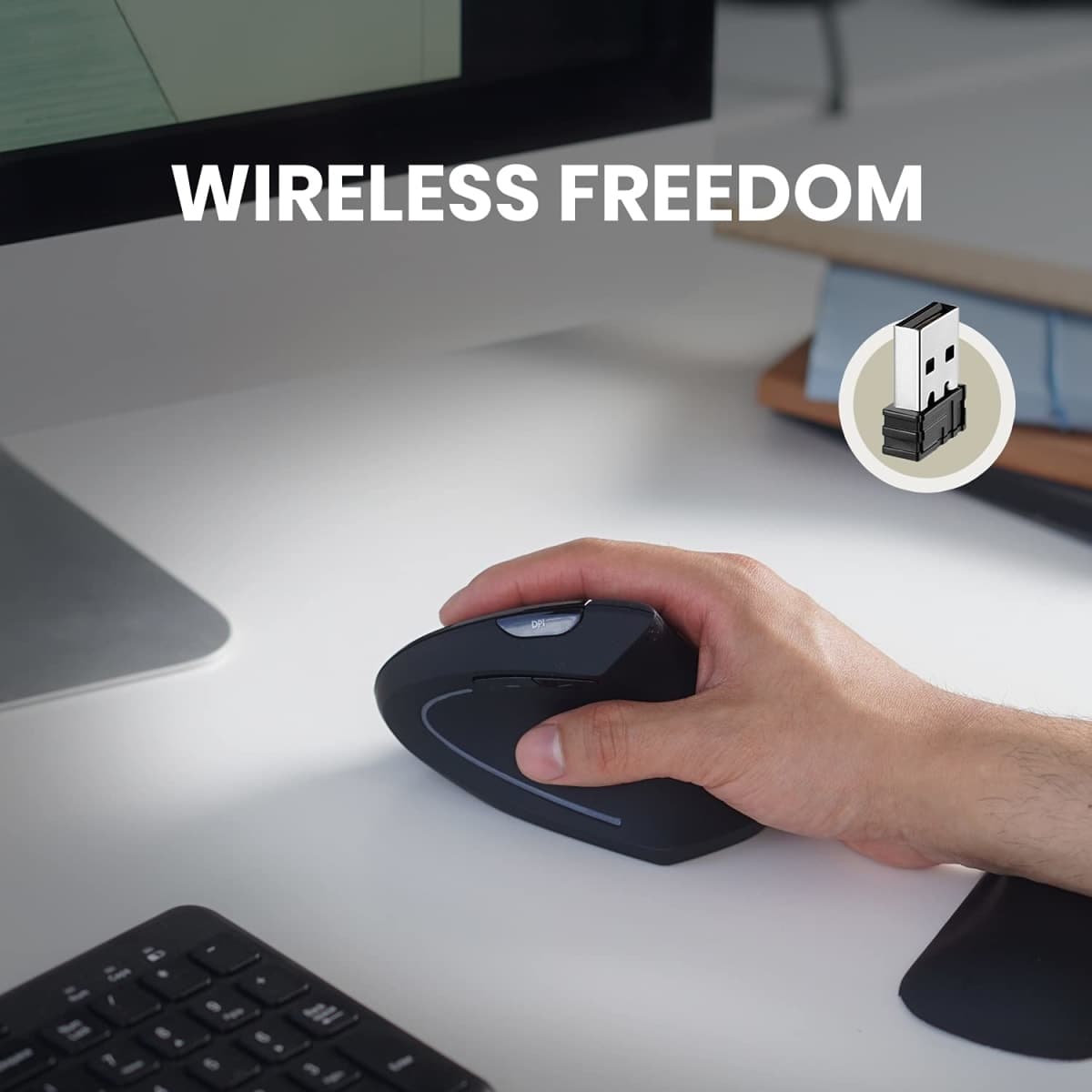 Perixx PERIMICE-713 Wireless Ergonomic Vertical Mouse - 800/1200/1600 DPI - Right Handed - Recommended with RSI User thumbnail 5
