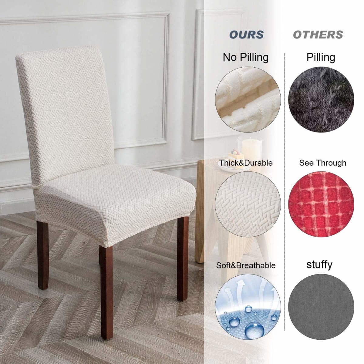 Genina Chair Covers for Dining Room Chair Covers Dining Chair Slipcovers Stretch Kitchen Parsons Chair Covers (White, 4 PCS) thumbnail 3