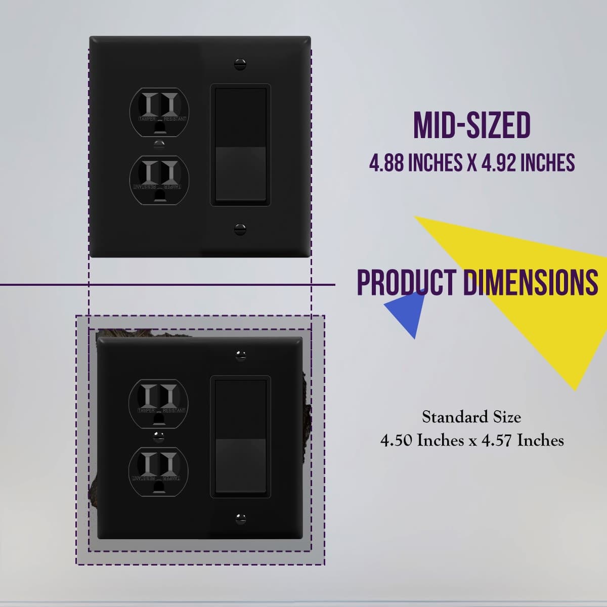 ENERLITES Combination Duplex Receptacle Outlet/Decorator Switch Wall Plate, Mid-Size 2-Gang 4.88" x 4.92", Polycarbonate Thermoplastic, 882131M-BK, Black thumbnail 2