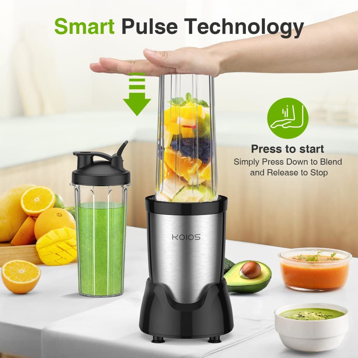 KOIOS Blender for Smoothies,Personal Blender for Shakes and Smoothies with 3 * 22oz To-Go Cups,22000 RPM Smoothie Maker,Detachable 6-leaf Blade Portable Blenders for kitchen,Black thumbnail 3