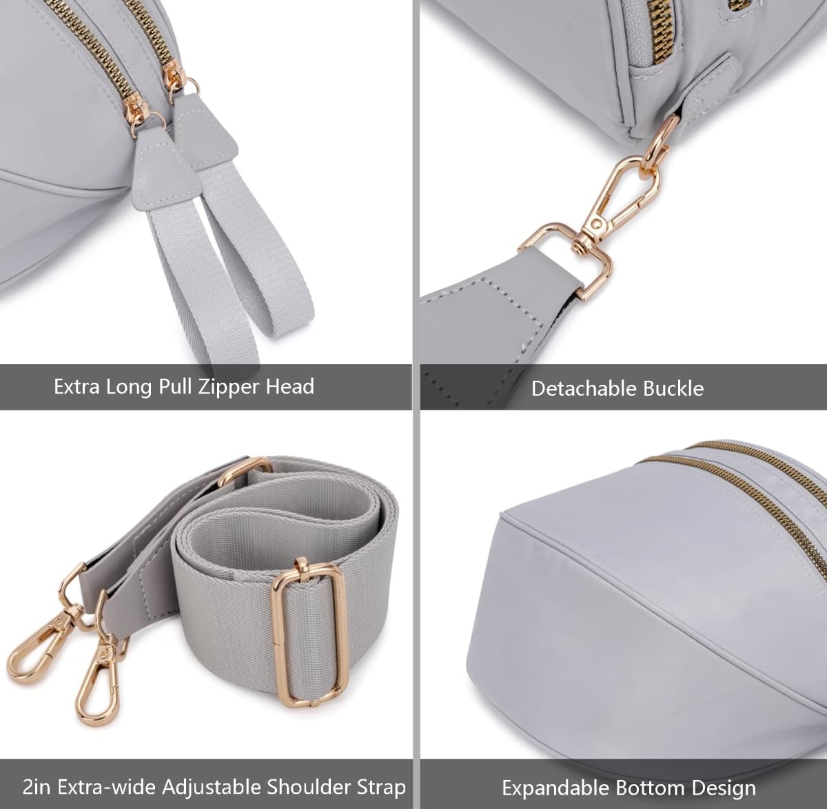 Pure Colour Crossbody Bum Bags for Women Spacious Checkered Cross body Bag Nylon Trendy Fanny Pack for Travel, Light Grey, 11.8" x 5.5" x 8.6", Classic Solid Color Crossbody Bag thumbnail 5