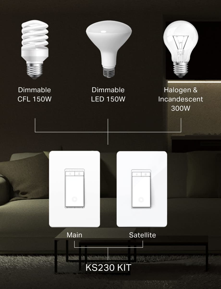 Kasa Smart 3-Way Dimmer Light Switch Kit by TP-Link (KS230 KIT V2) - Neutral Wire Required, 2.4GHz WiFi Light Switch works with Alexa and Google Home, No Hub Required, UL Certified, White thumbnail 2